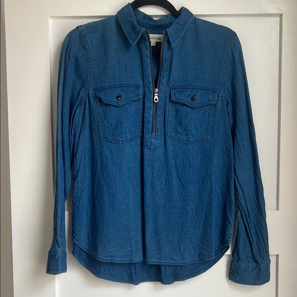 Madewell Classic Blue Zip-Up Denim Shirt